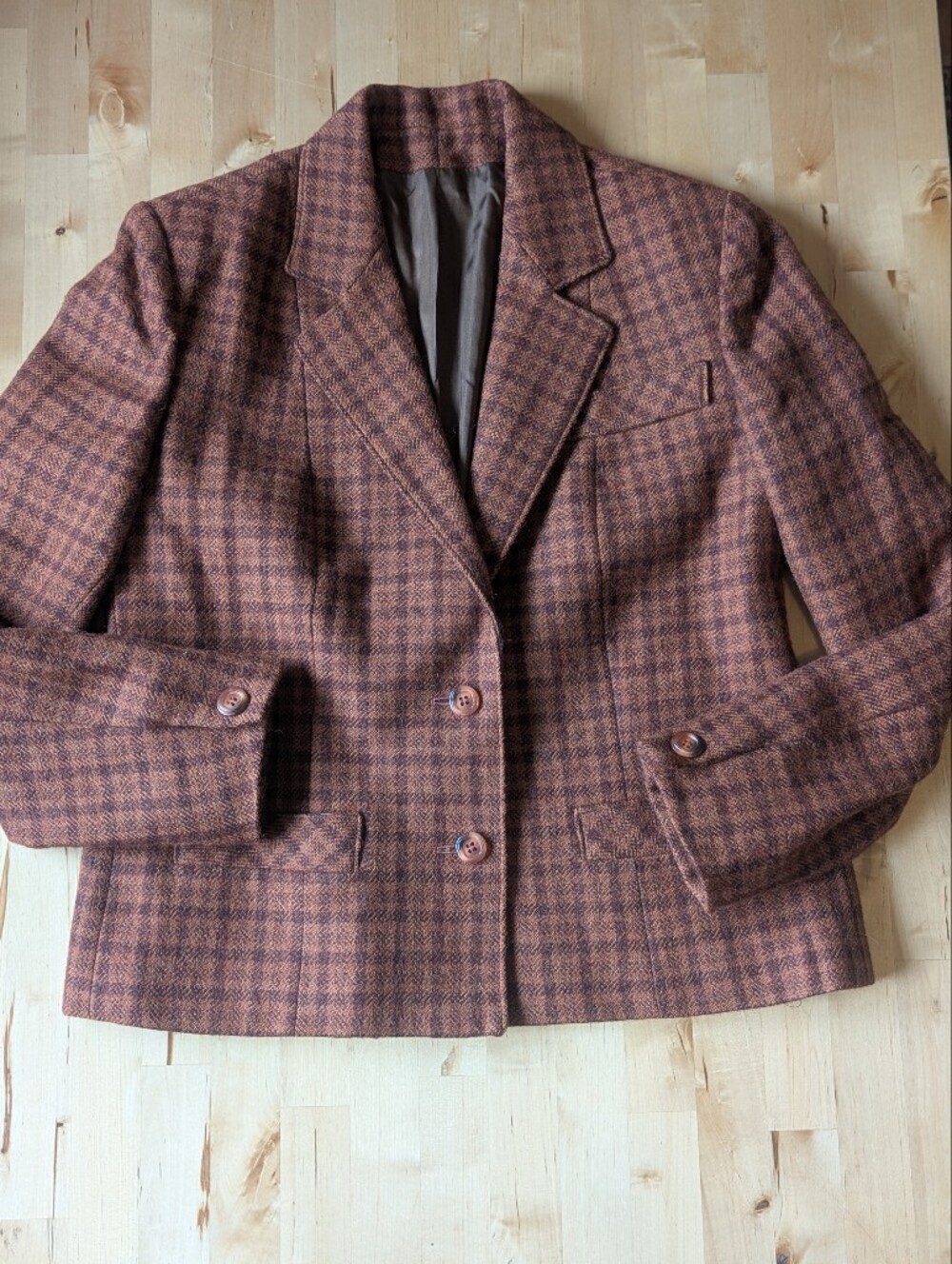 Vintage Miss Style Union Made Womens Plaid Wool Blazer One-Button